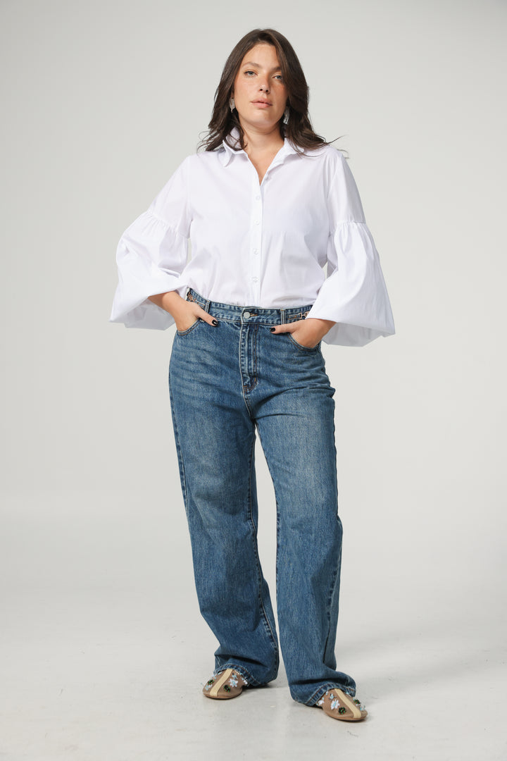 Balloon White Buttoned Shirt