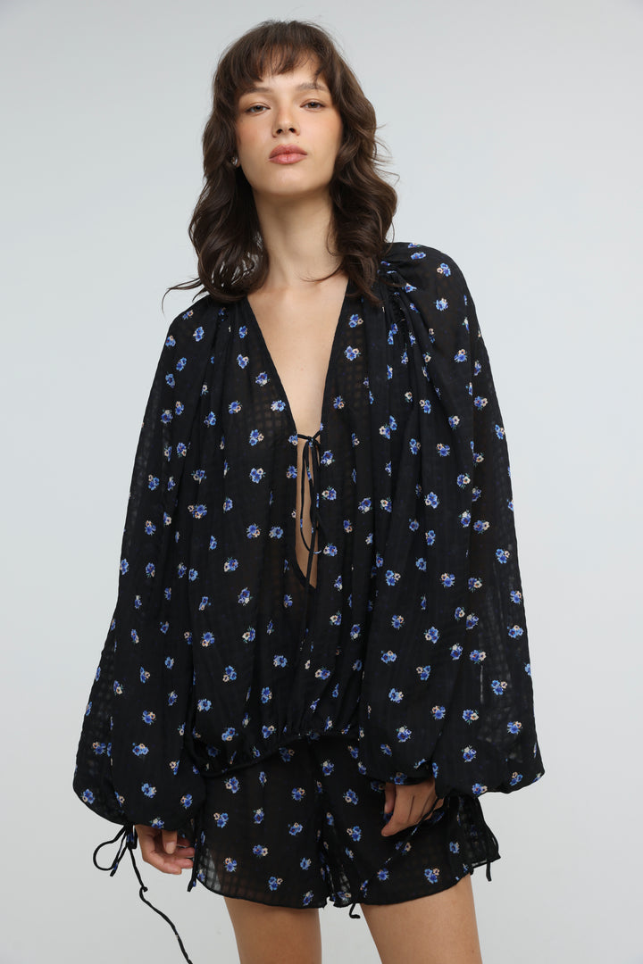 Black Floral Tie-Front Set