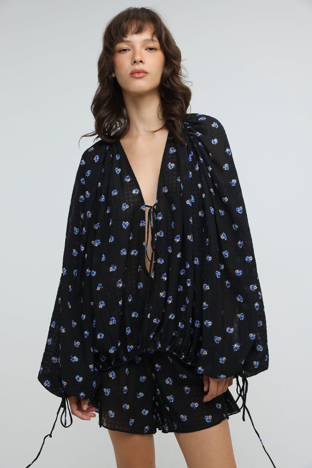 Black Floral Tie-Front Set