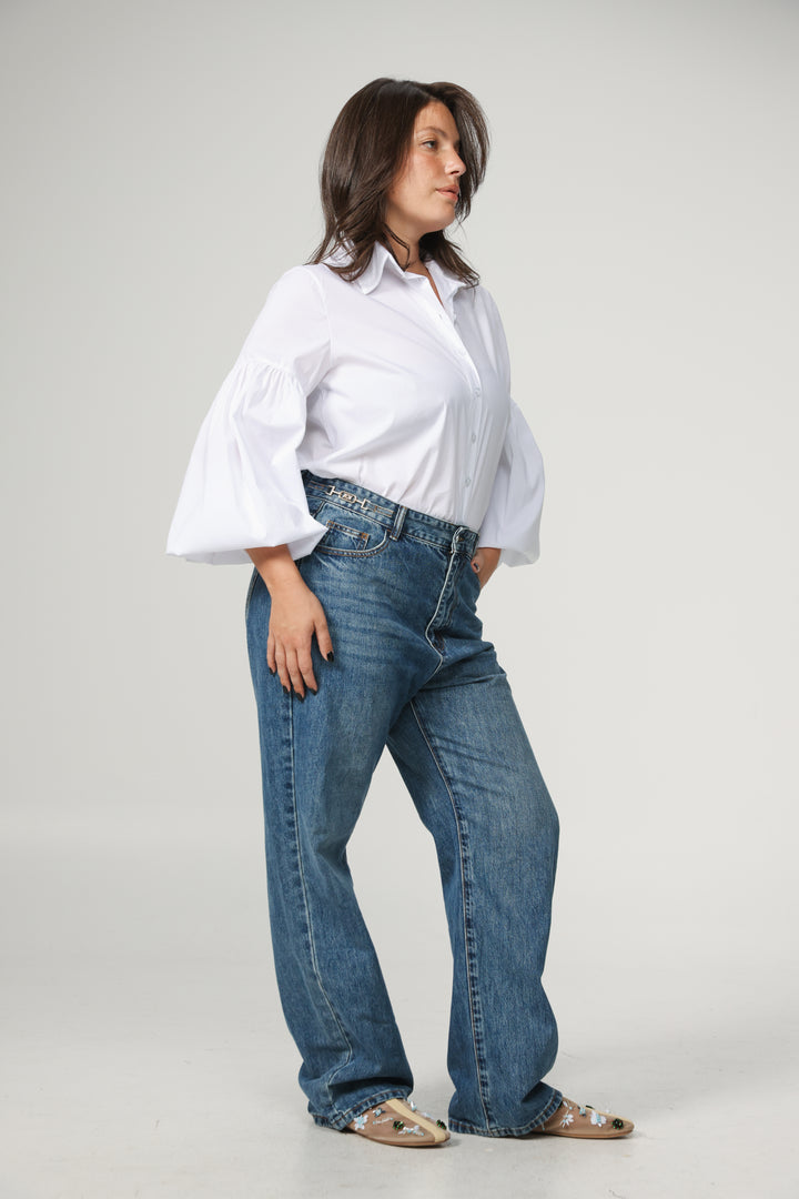 Balloon Embroidered White Buttoned Shirt