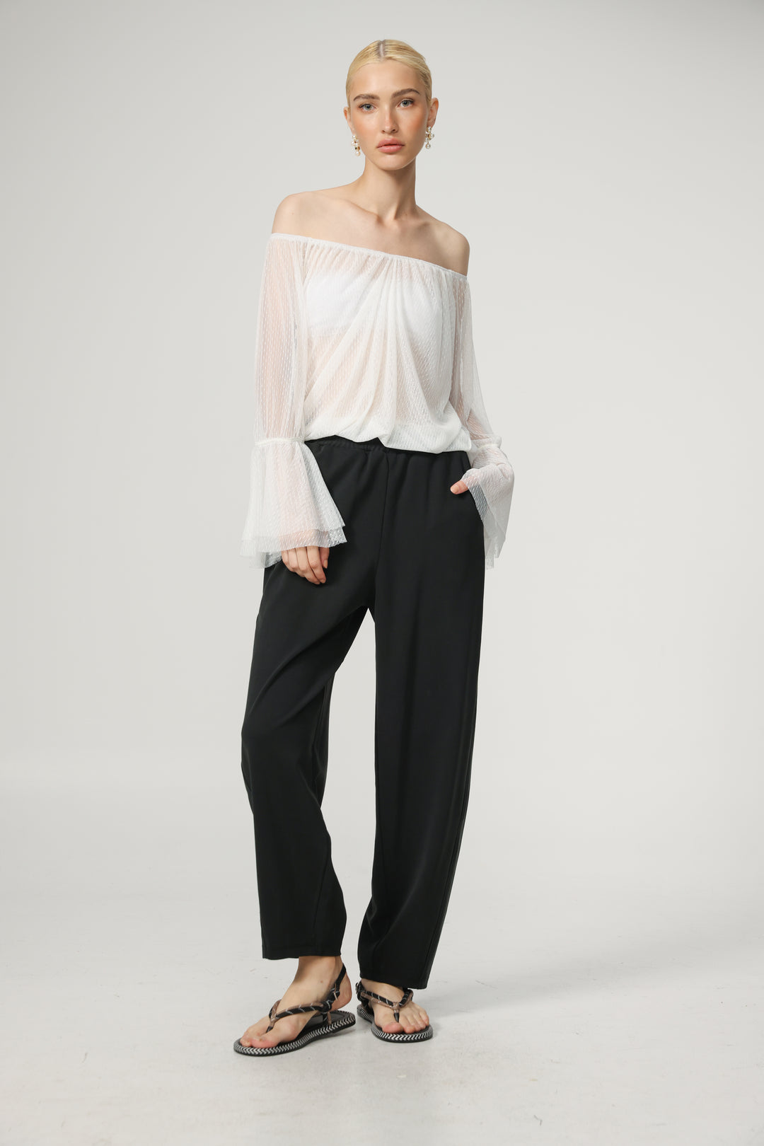 Sheer White Off-Shoulder Mesh Top