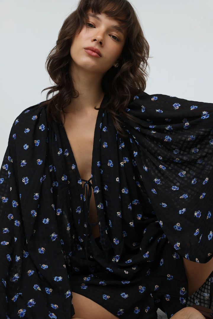 Black Floral Tie-Front Set