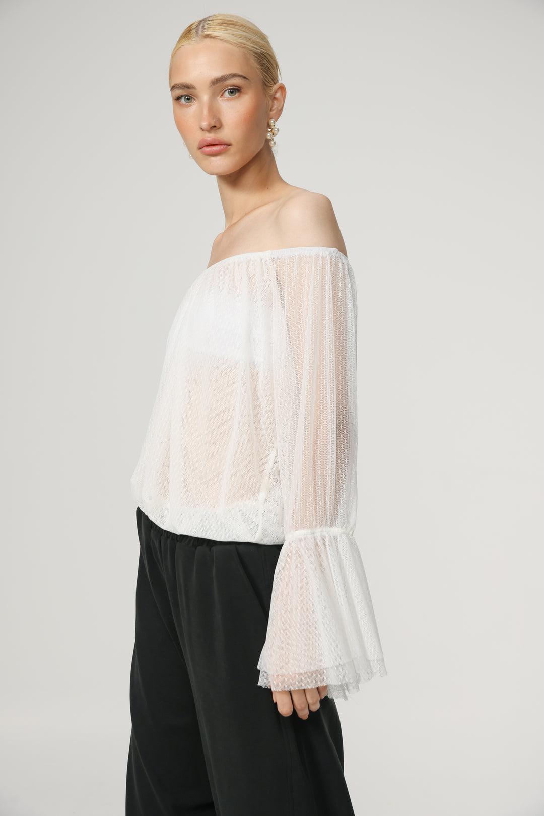 Sheer White Off-Shoulder Mesh Top