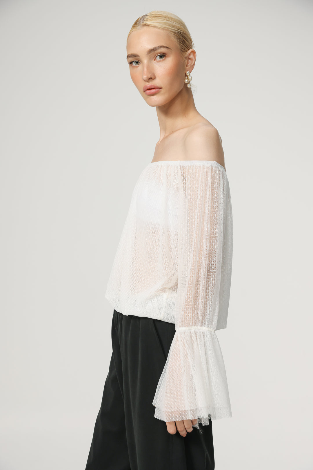 Sheer White Off-Shoulder Mesh Top