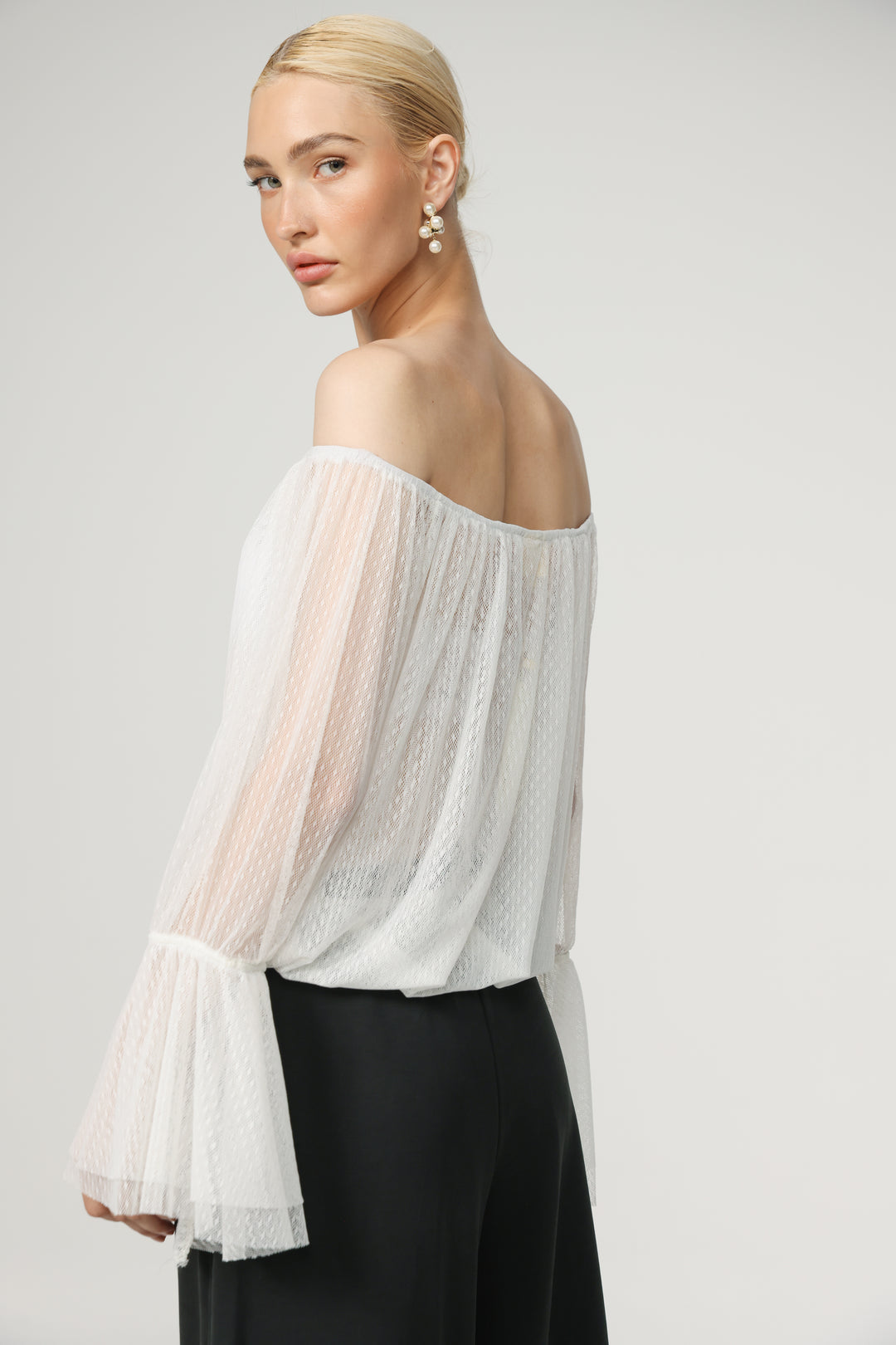 Sheer White Off-Shoulder Mesh Top