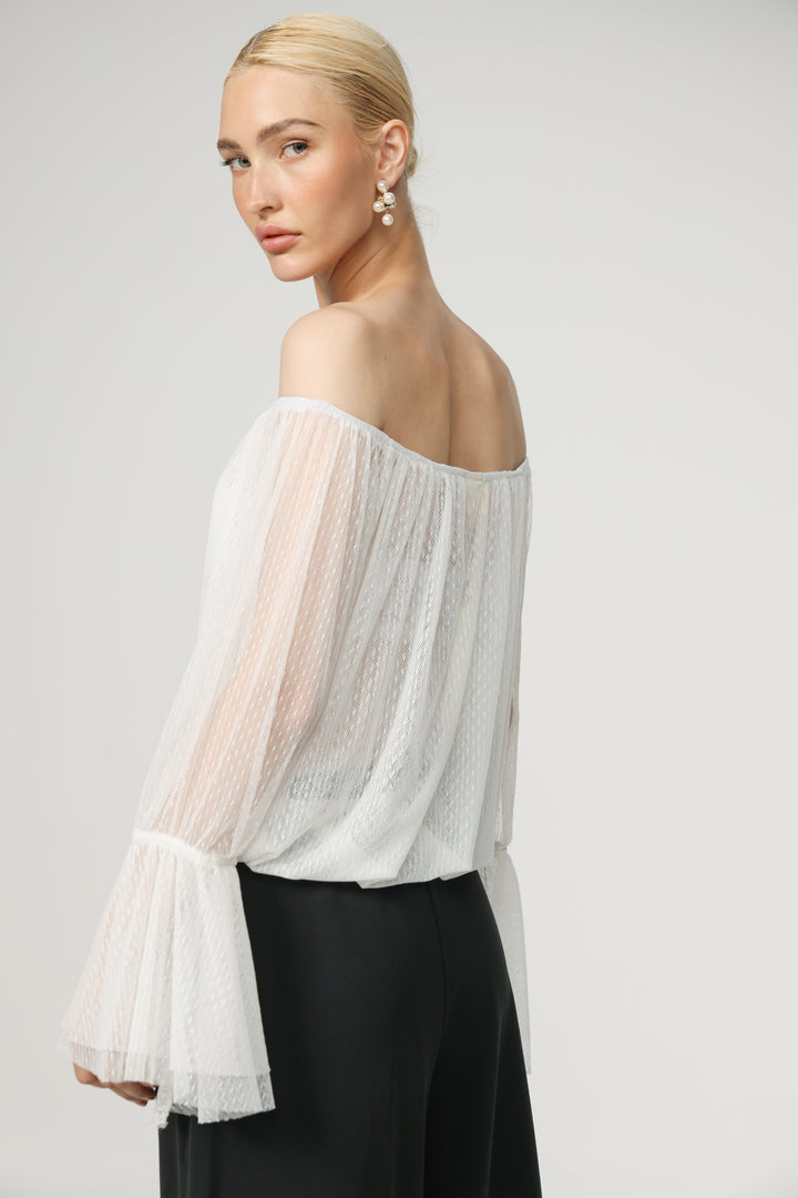 Sheer White Off-Shoulder Mesh Top
