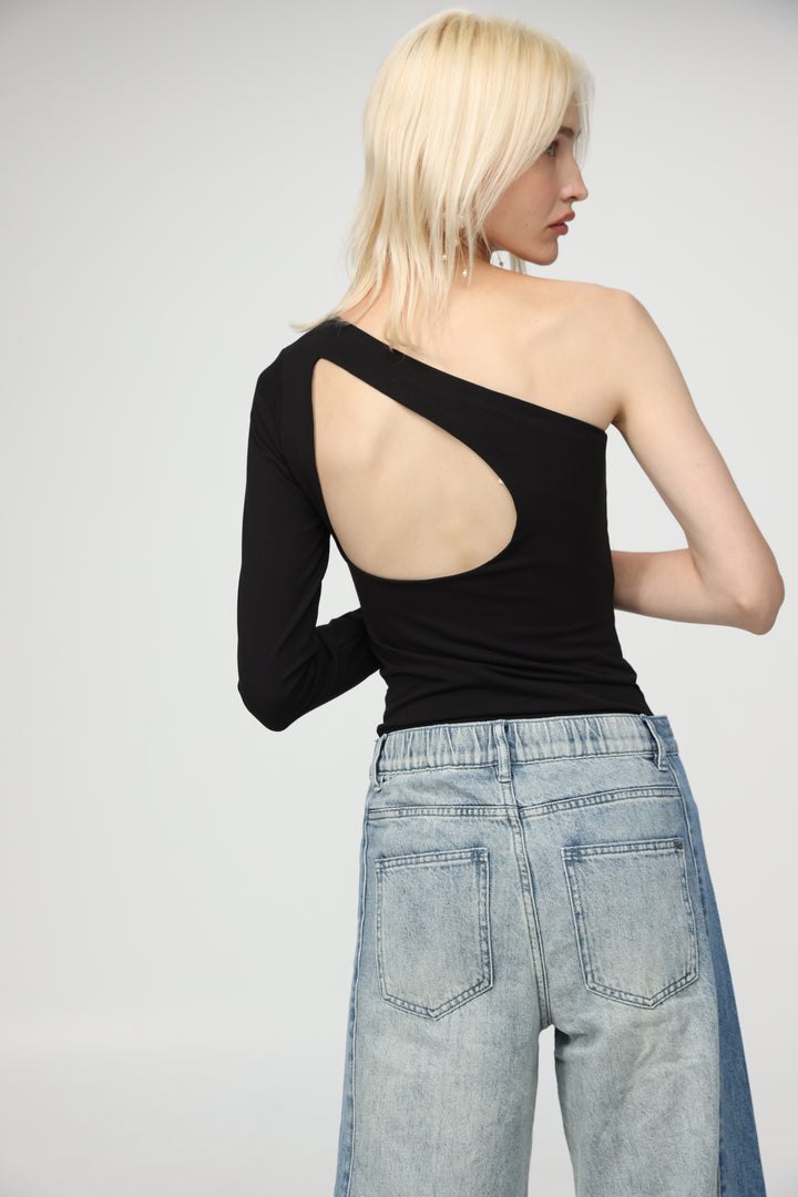 Tennis Black One Shoulder Top