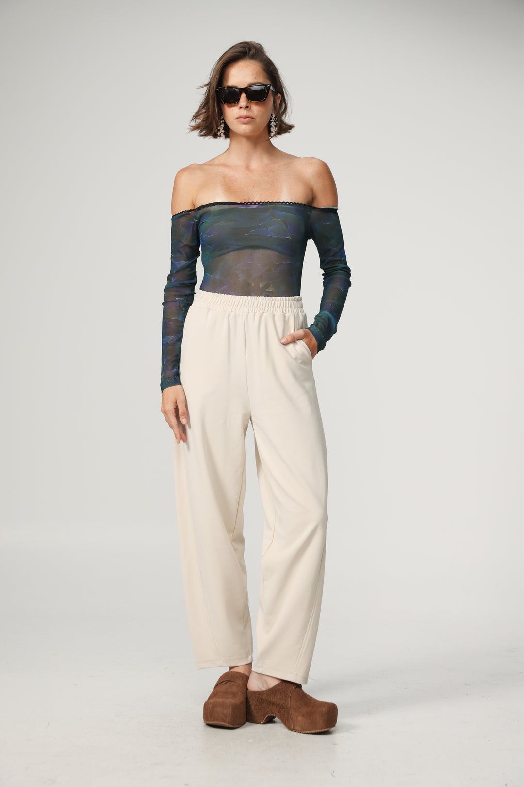 Mesh Blue Off Shoulder Bodysuit