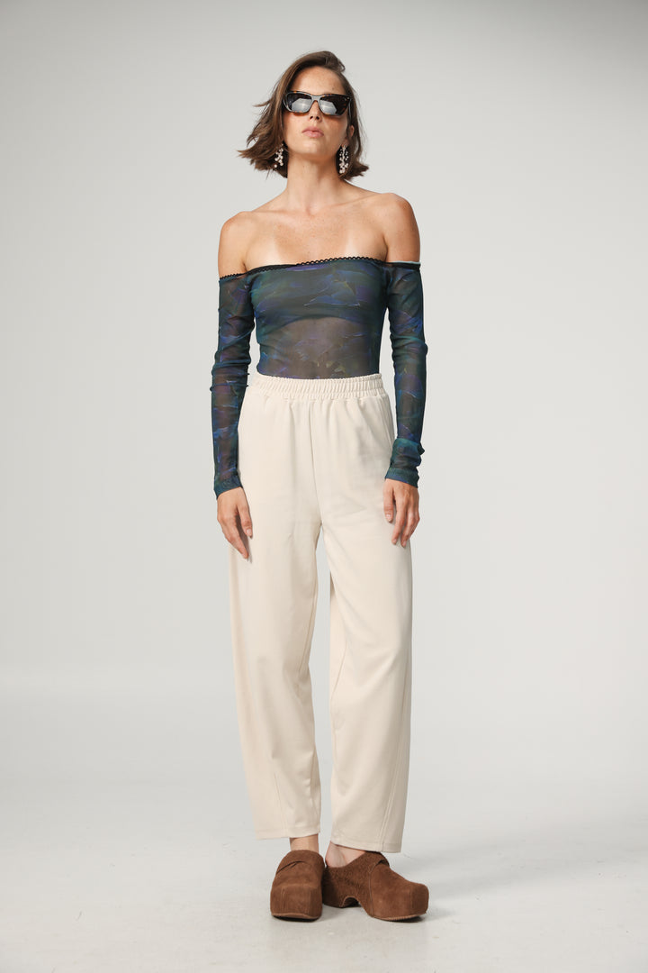Mesh Blue Off Shoulder Bodysuit