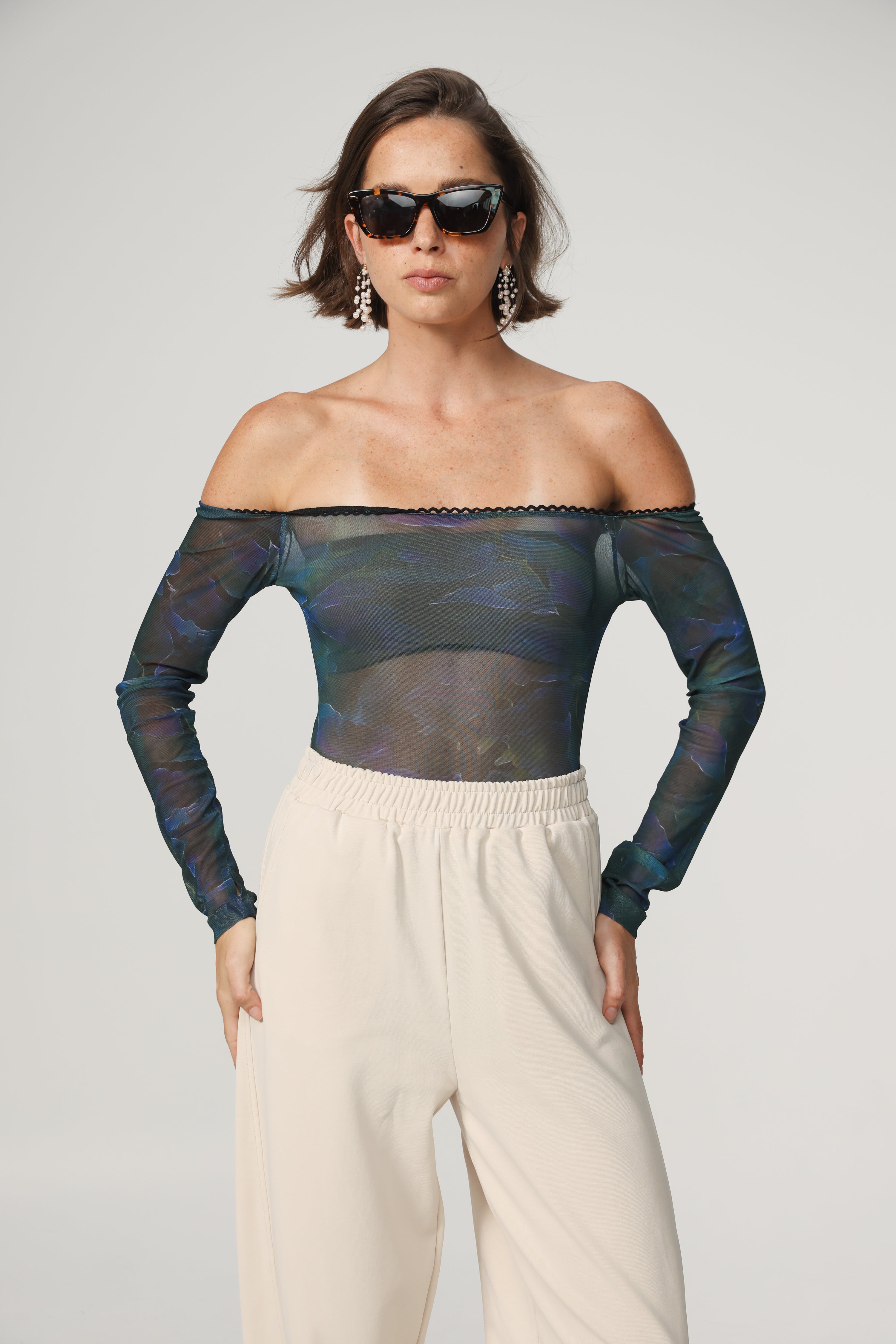 Mesh Blue Off Shoulder Bodysuit – SEESTARZ