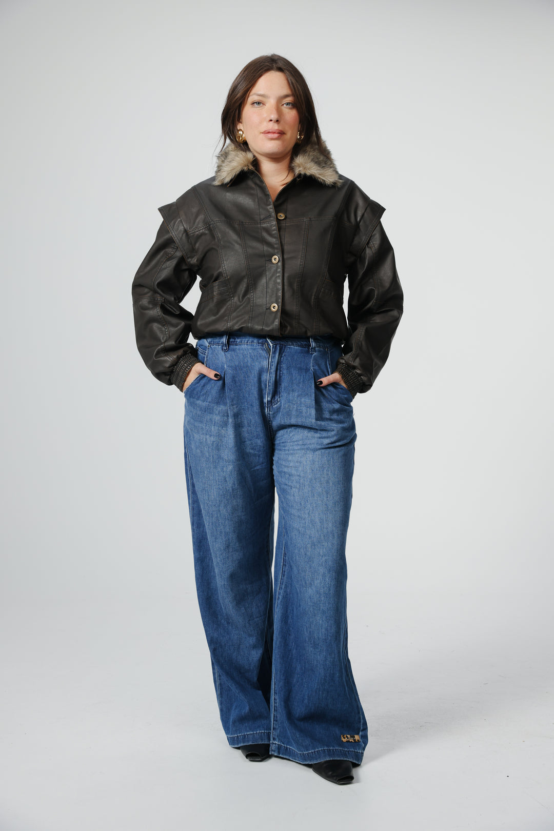 Fifth Brown Faux Leather Jacket