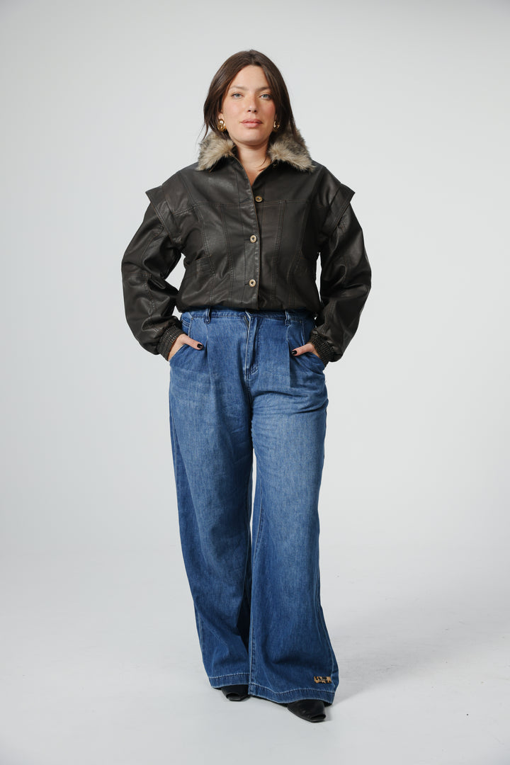 Fifth Brown Faux Leather Jacket