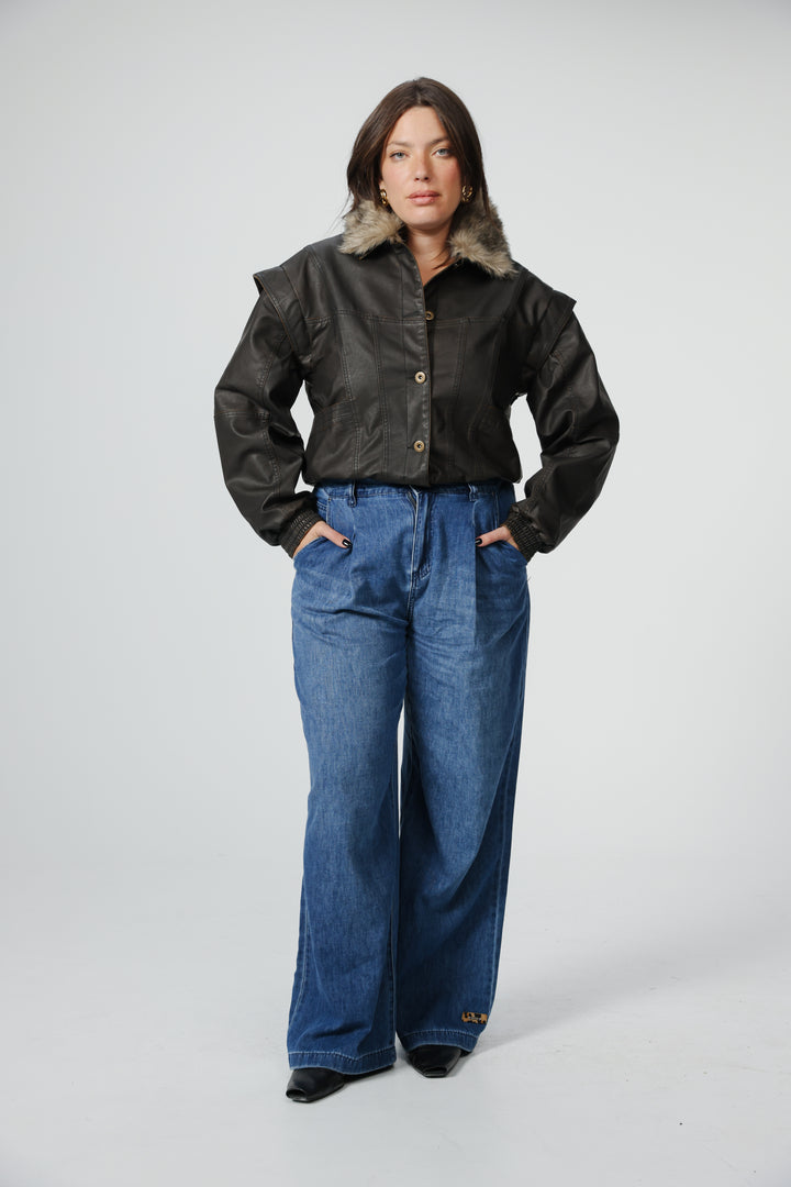 Fifth Brown Faux Leather Jacket