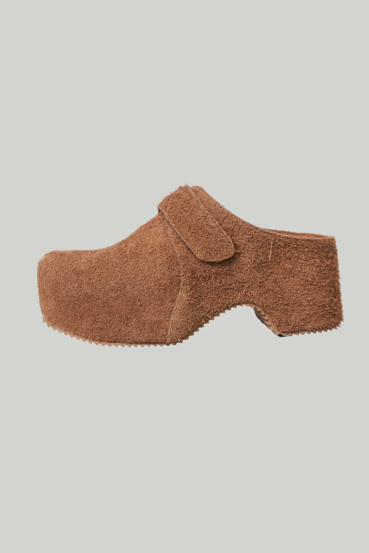 Brown Textured Suede Clogs