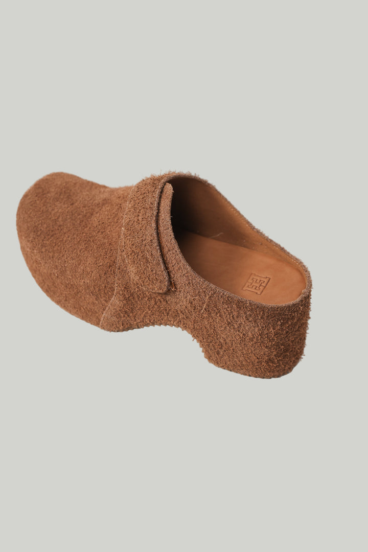 Brown Textured Suede Clogs