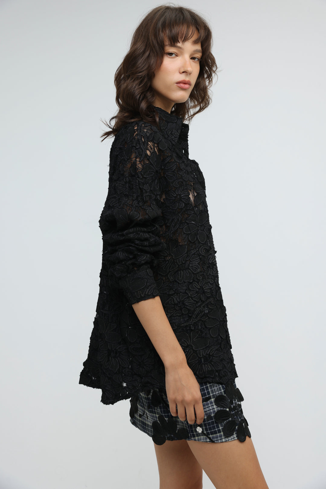 Floral Lace Black Buttoned Shirt