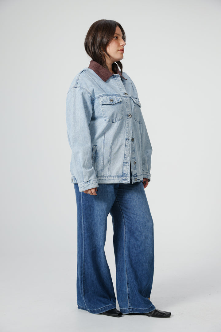 Corduroy Mixed Light Blue Denim Jacket