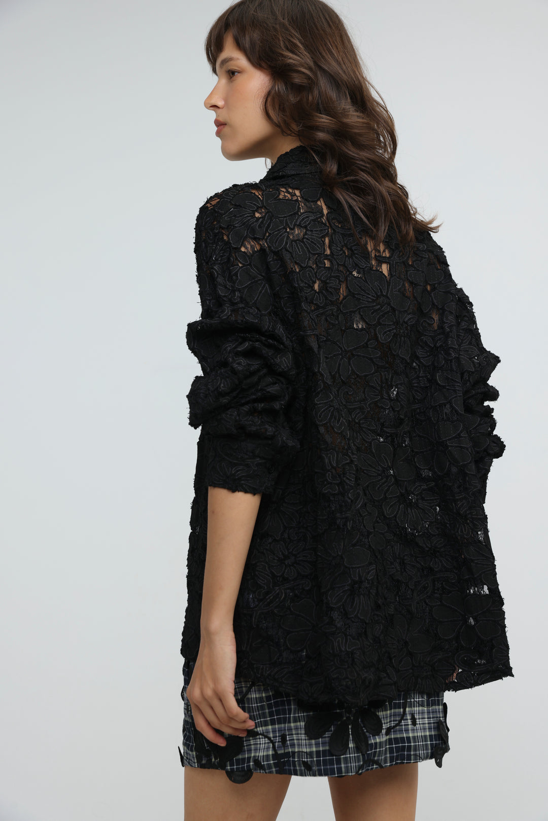 Floral Lace Black Buttoned Shirt