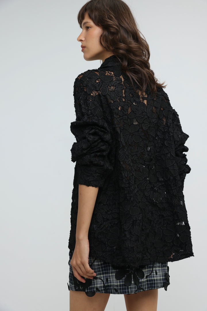 Floral Lace Black Buttoned Shirt