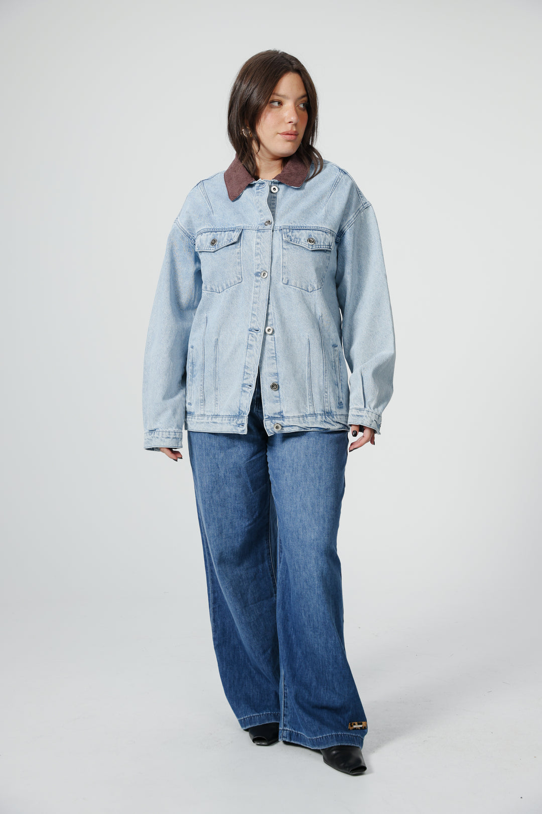 Corduroy Mixed Light Blue Denim Jacket