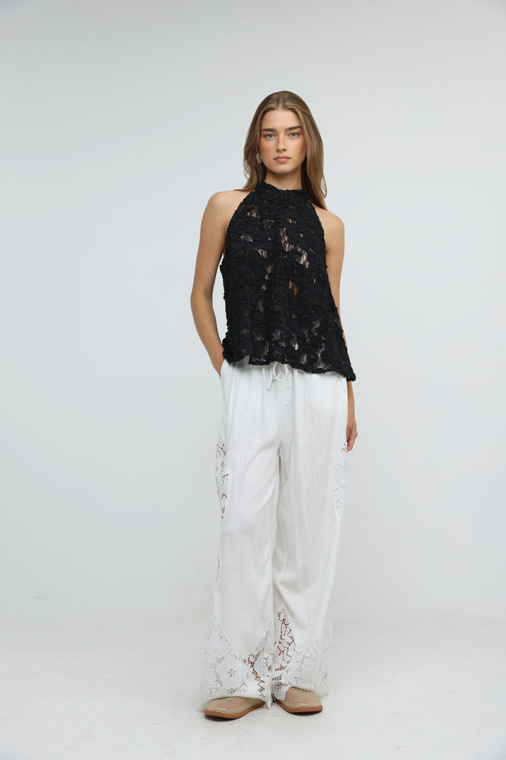 Floral Lace Black Halter Top