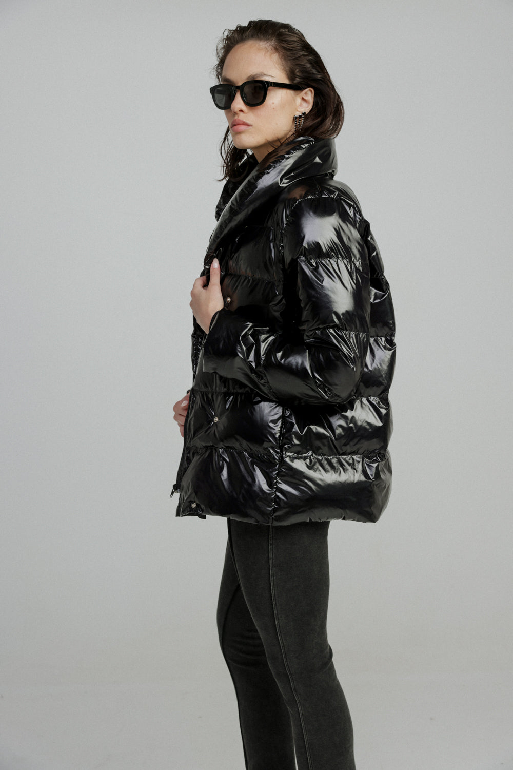 מעיל שחור ניילון מידה S Quilted Black Coat