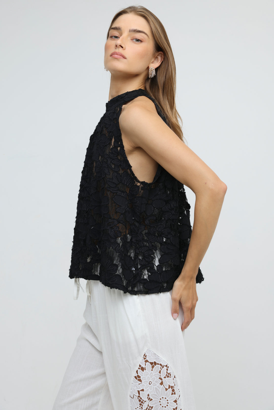 Floral Lace Black Halter Top