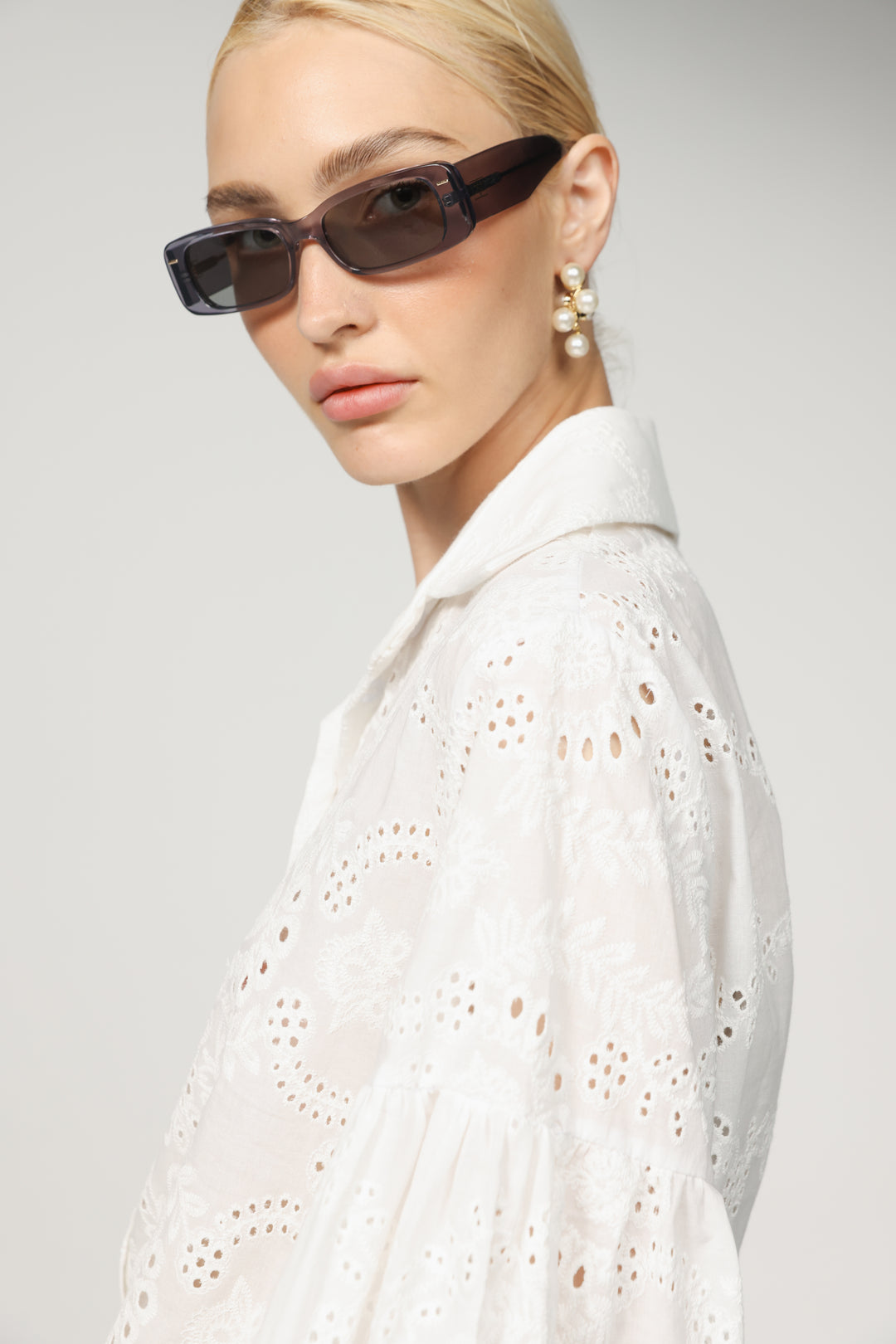 Balloon Embroidered White Buttoned Shirt