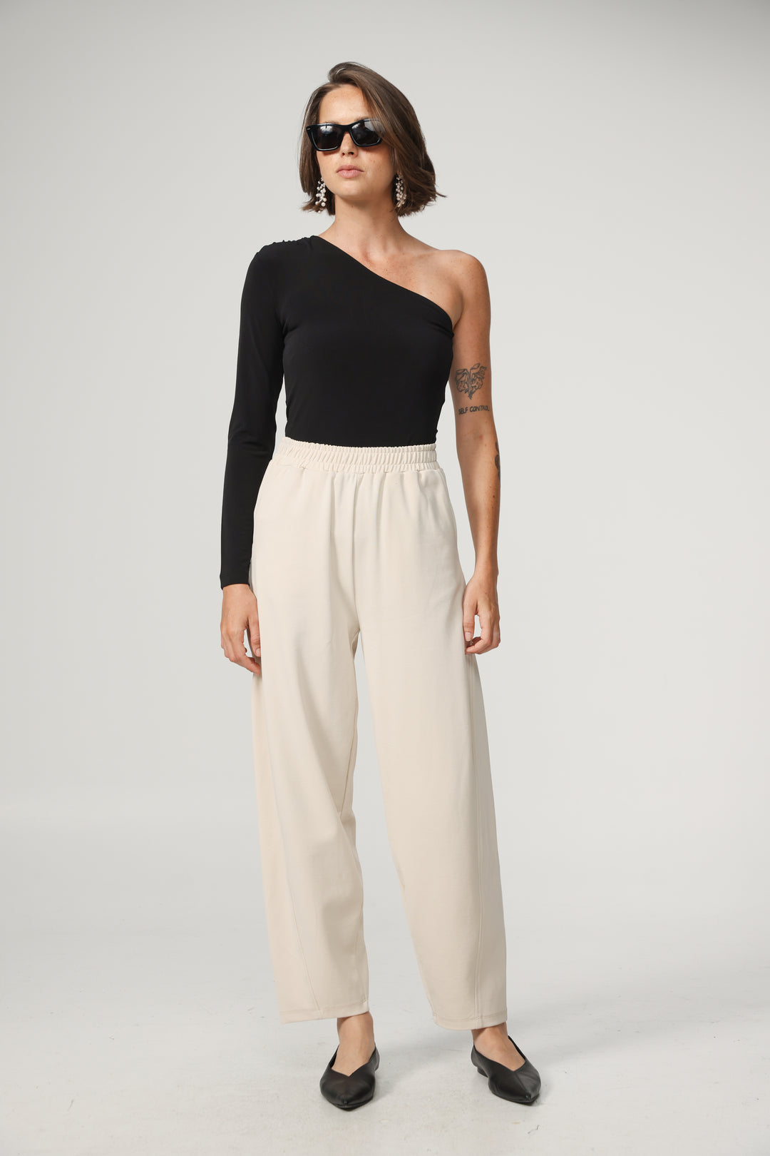 Black One Shoulder Padded Shirt