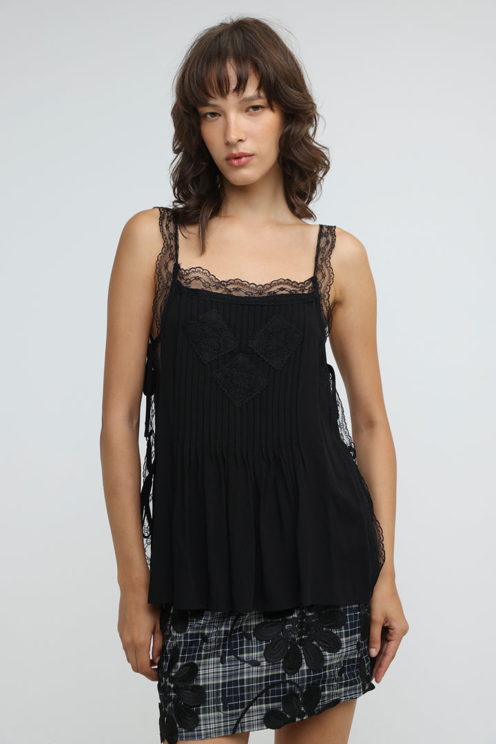 Embroidered Black Tank