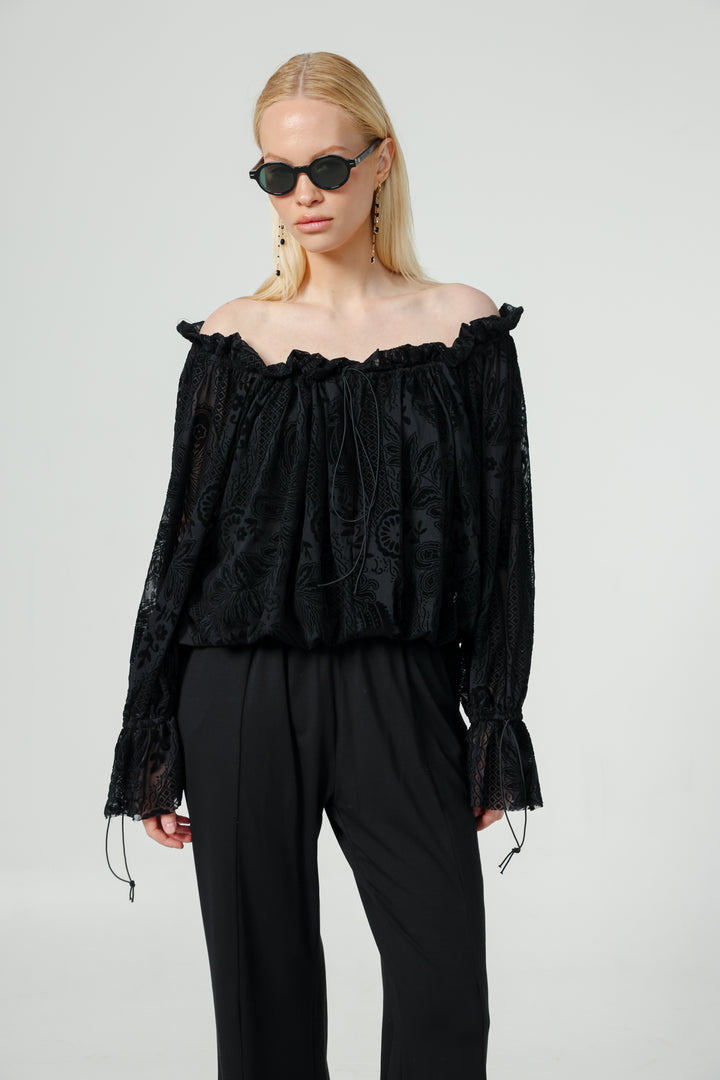 Playful Black Off Shoulder Top