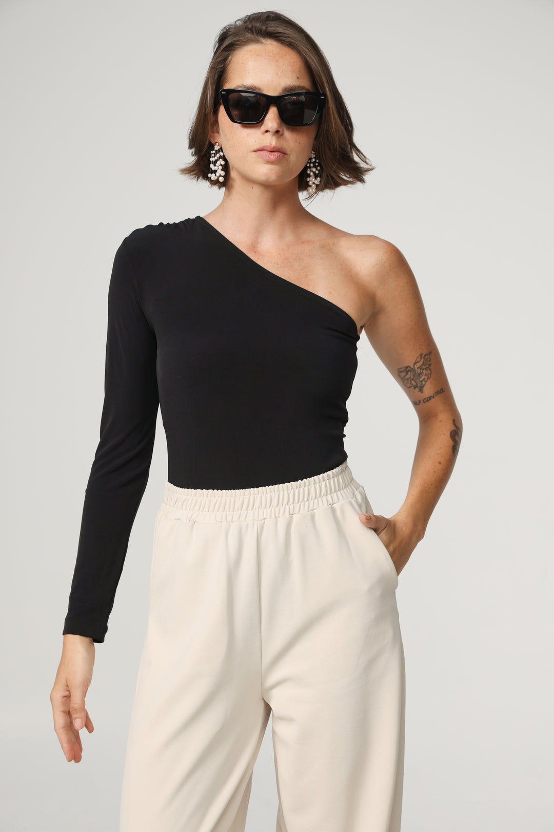 Black One Shoulder Padded Shirt
