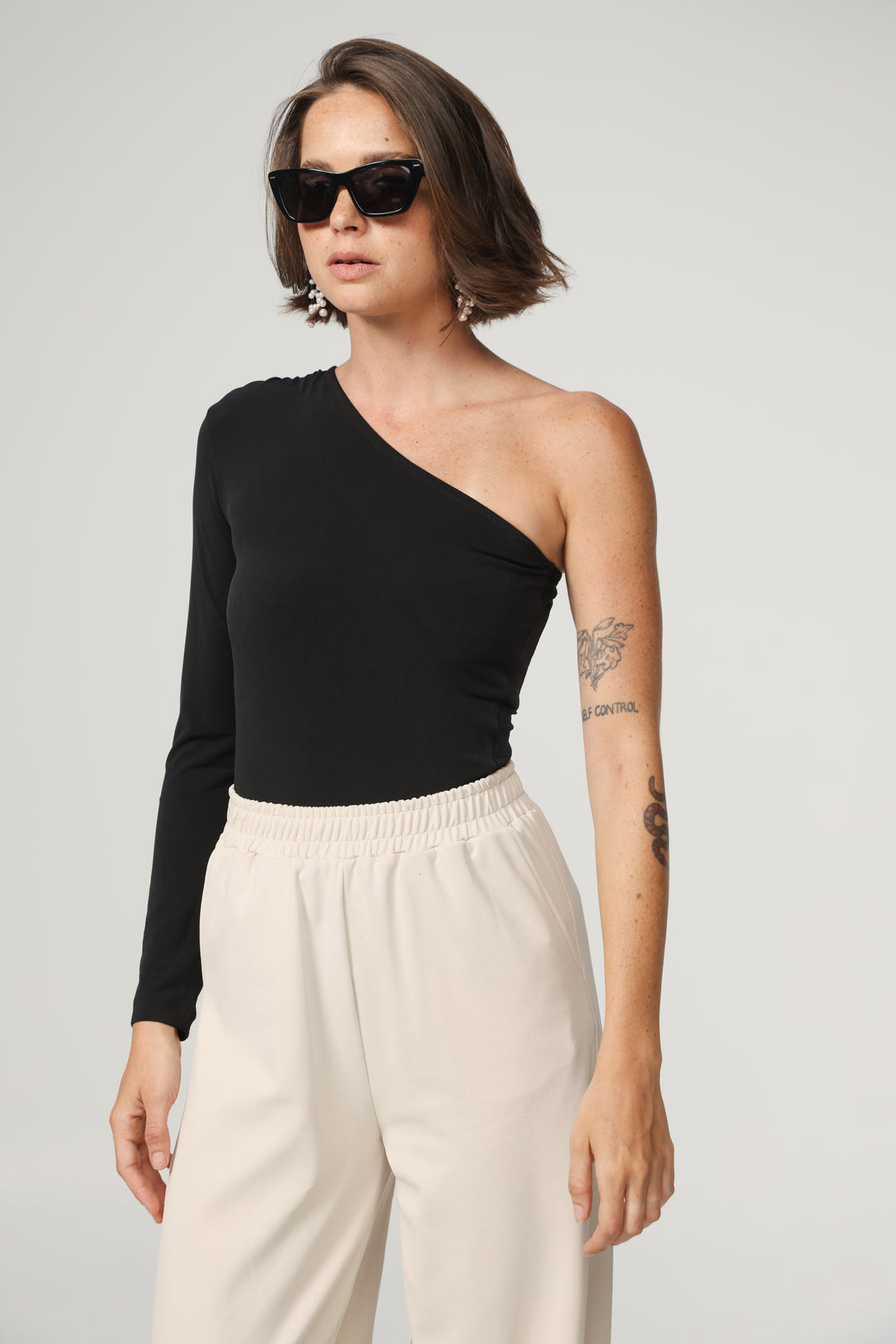 Black One Shoulder Padded Shirt