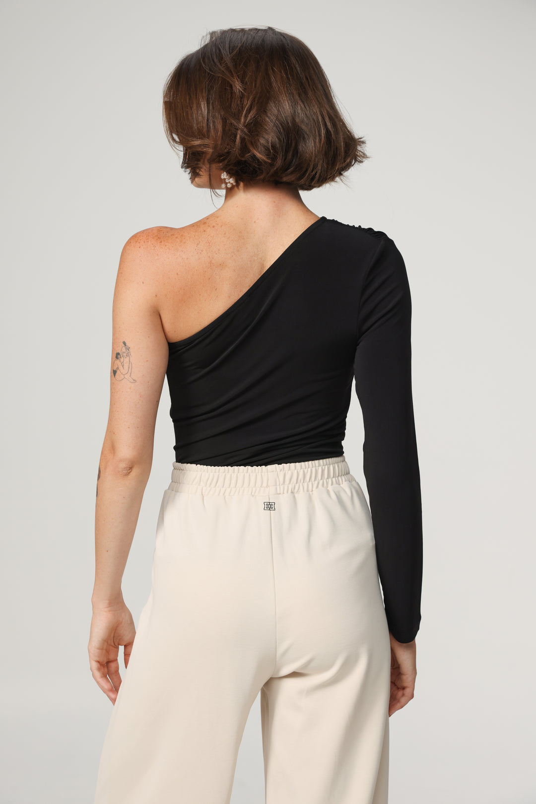 Black One Shoulder Padded Shirt
