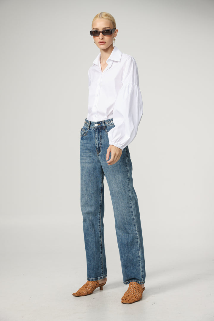 Balloon White Buttoned Shirt