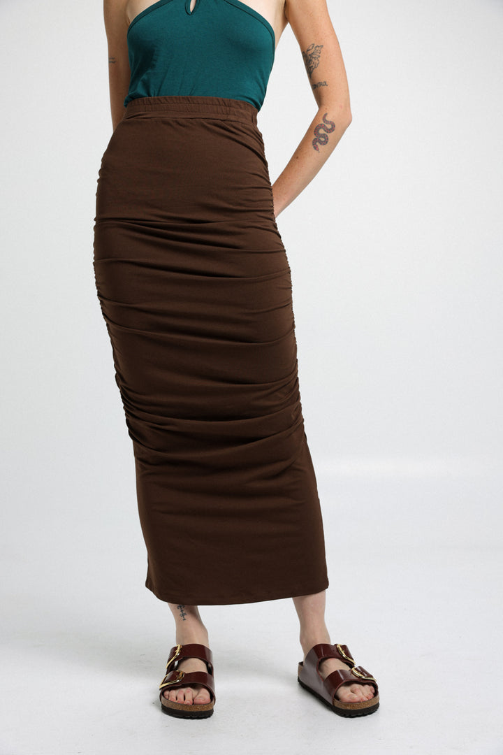 חצאית מקסי חומה לנשים בד 100% מודאלי 