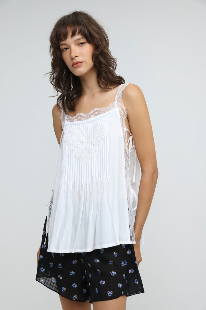 Embroidered White Tank