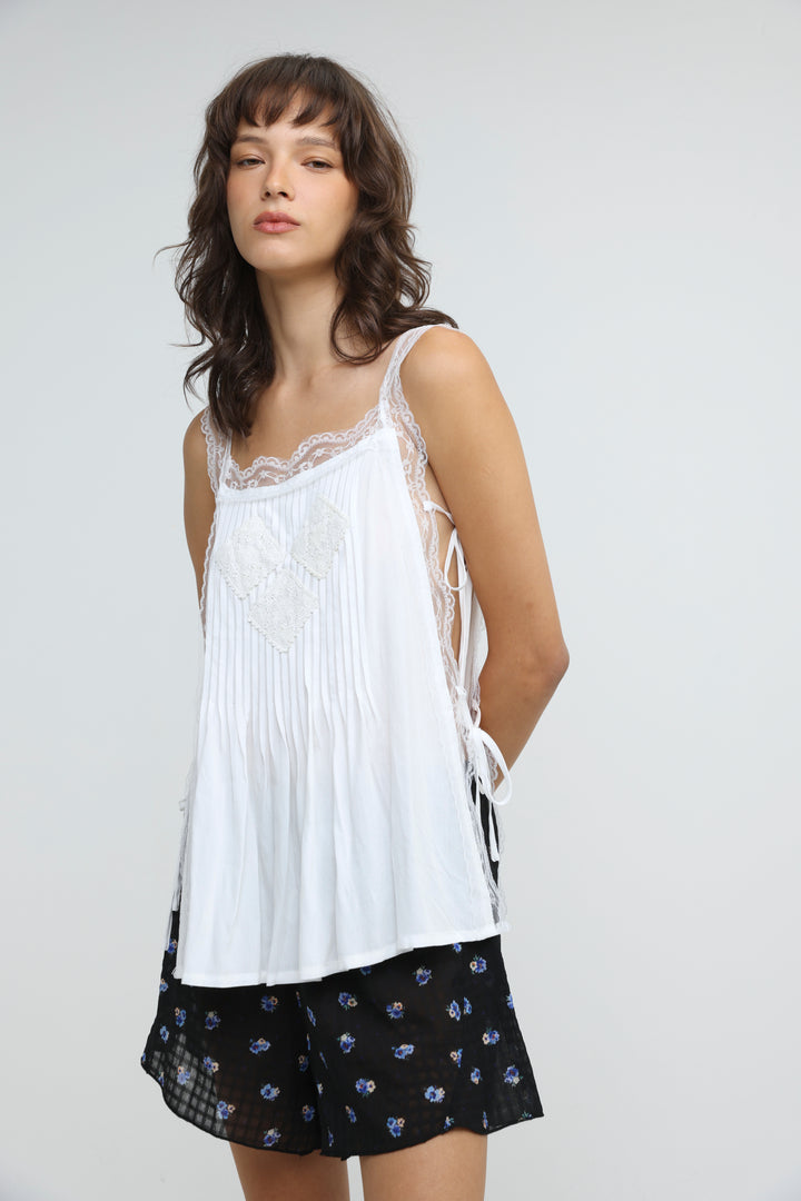 Embroidered White Tank