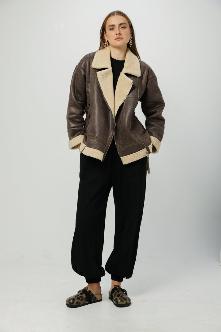 Faux Leather Brown Coat מעיל דמוי עור חום