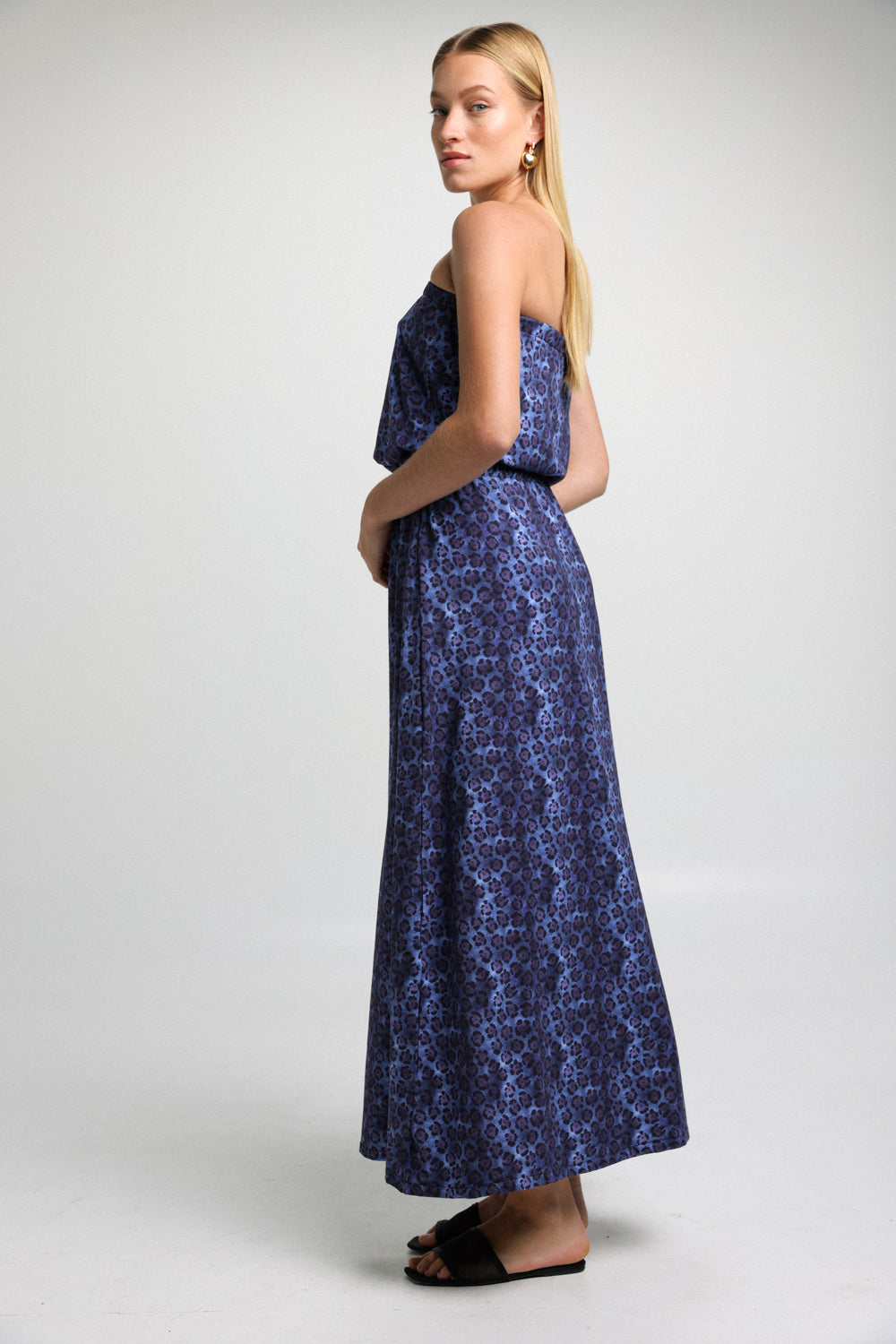 Her Strapless Blue Leopard Dress