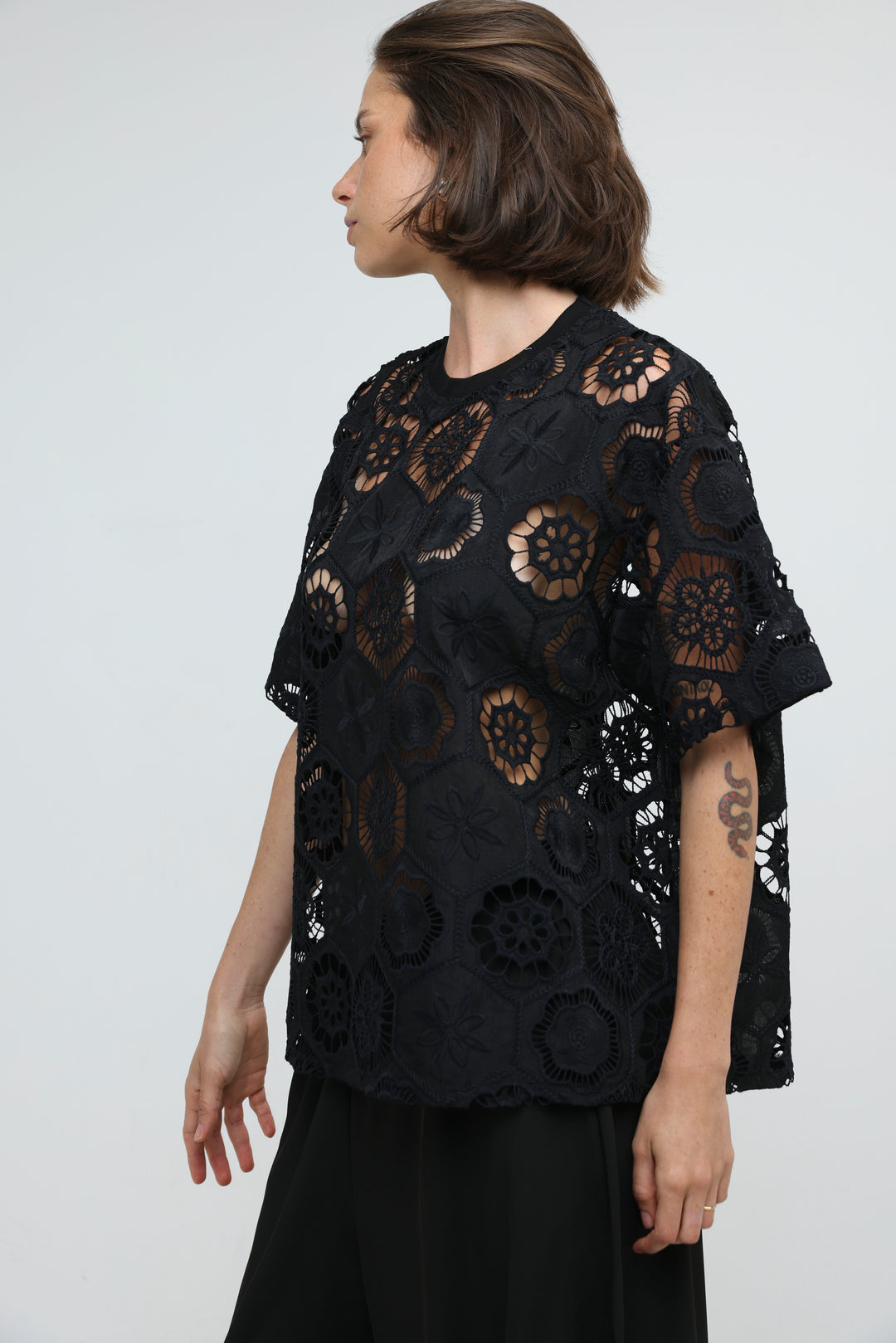 Floral Black Cutwork T-Shirt