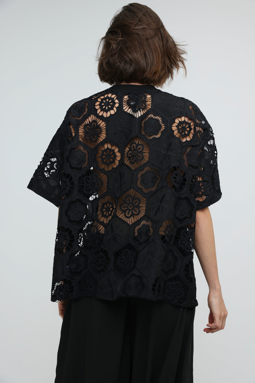 Floral Black Cutwork T-Shirt