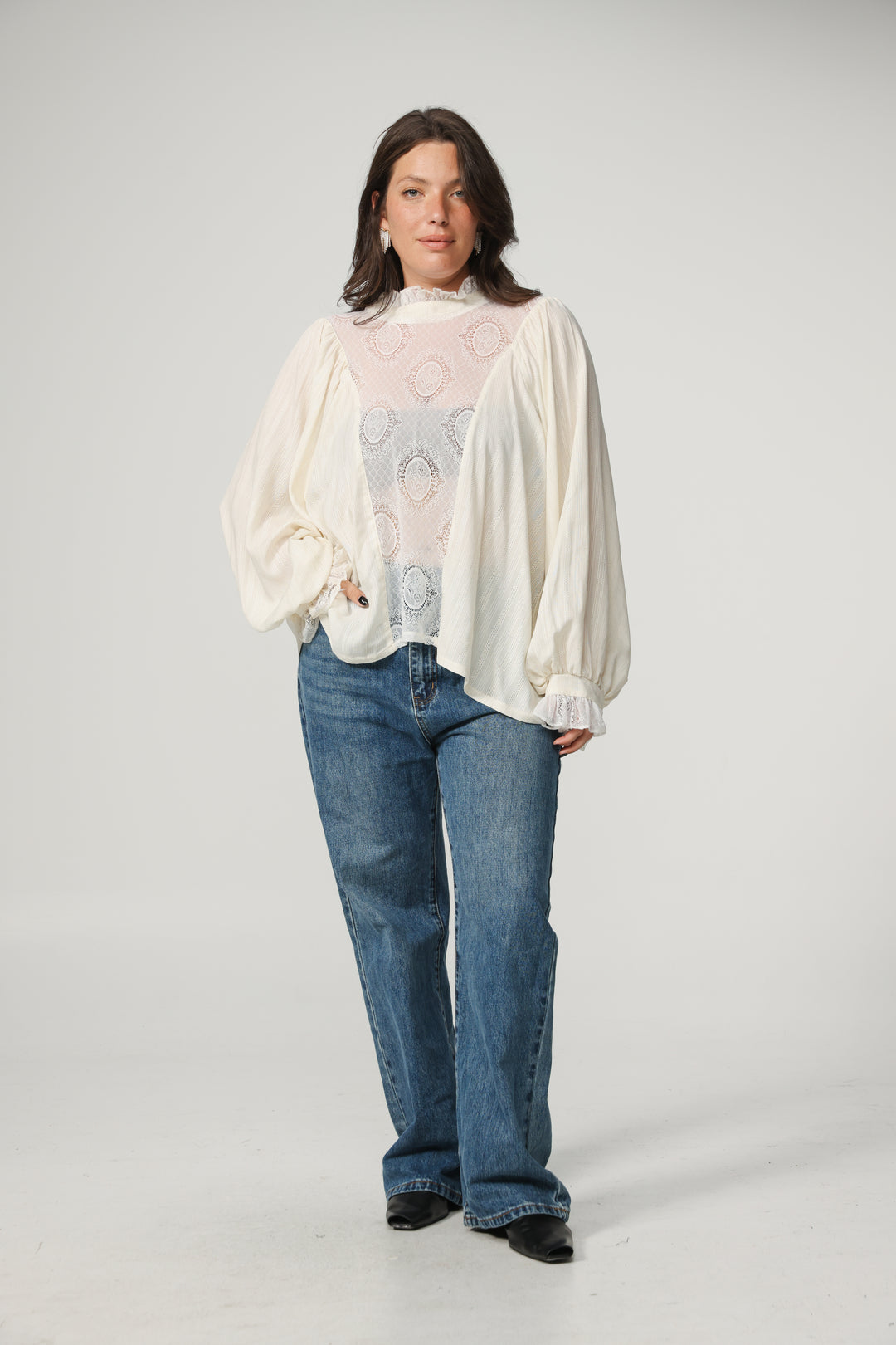 Cream Lace Panel Blouse