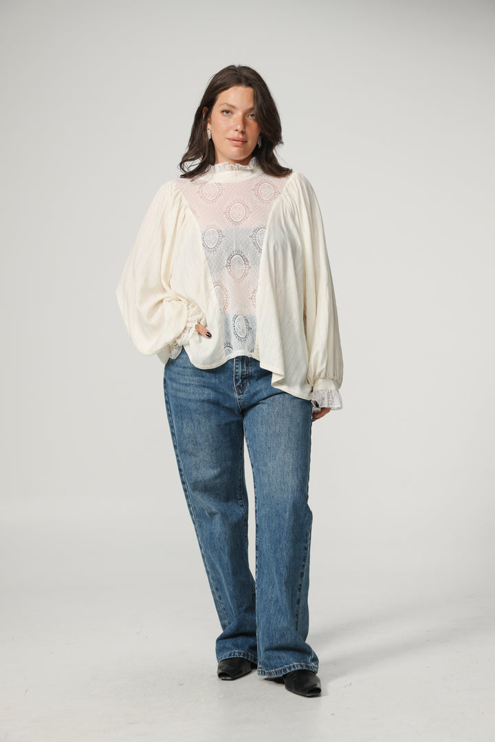 Cream Lace Panel Blouse