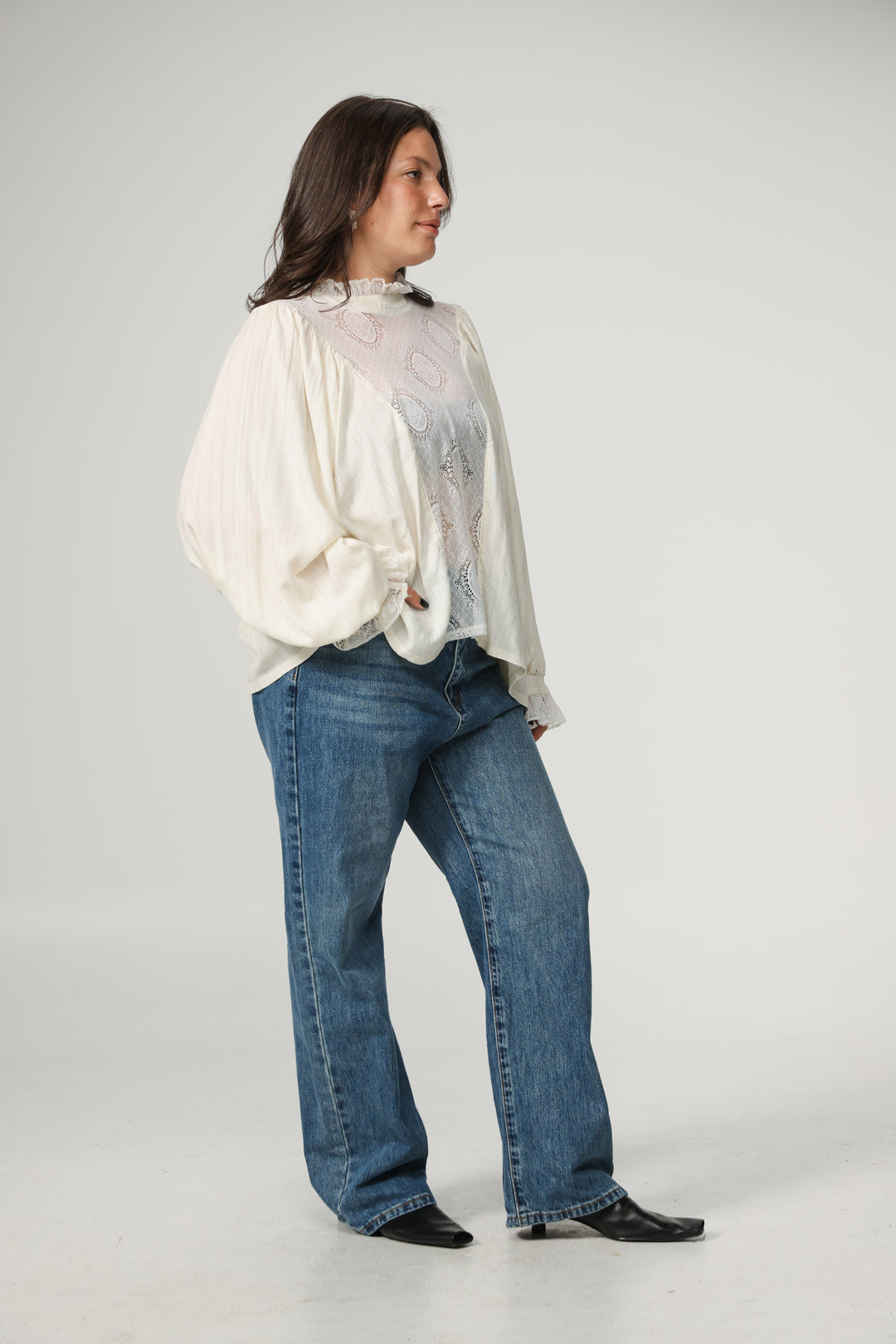 Cream Lace Panel Blouse