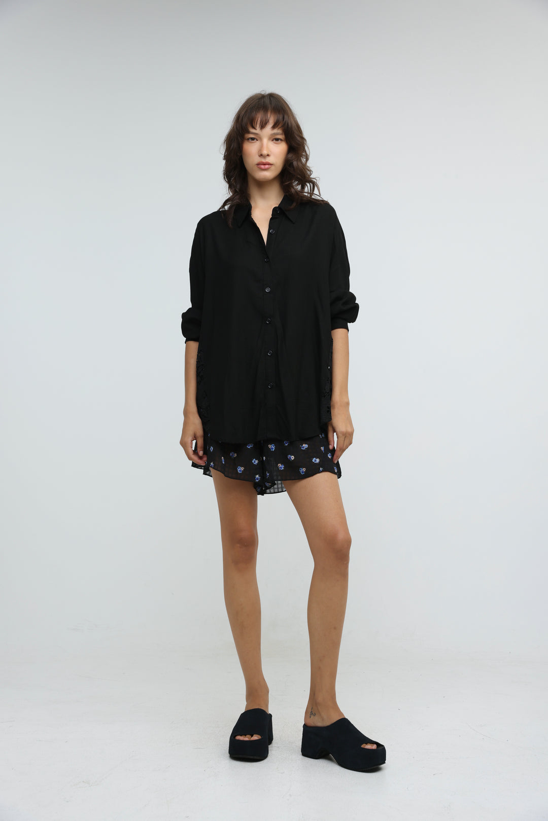 Lace Detail Black Shirt