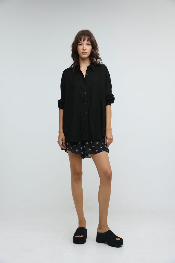 Lace Detail Black Shirt
