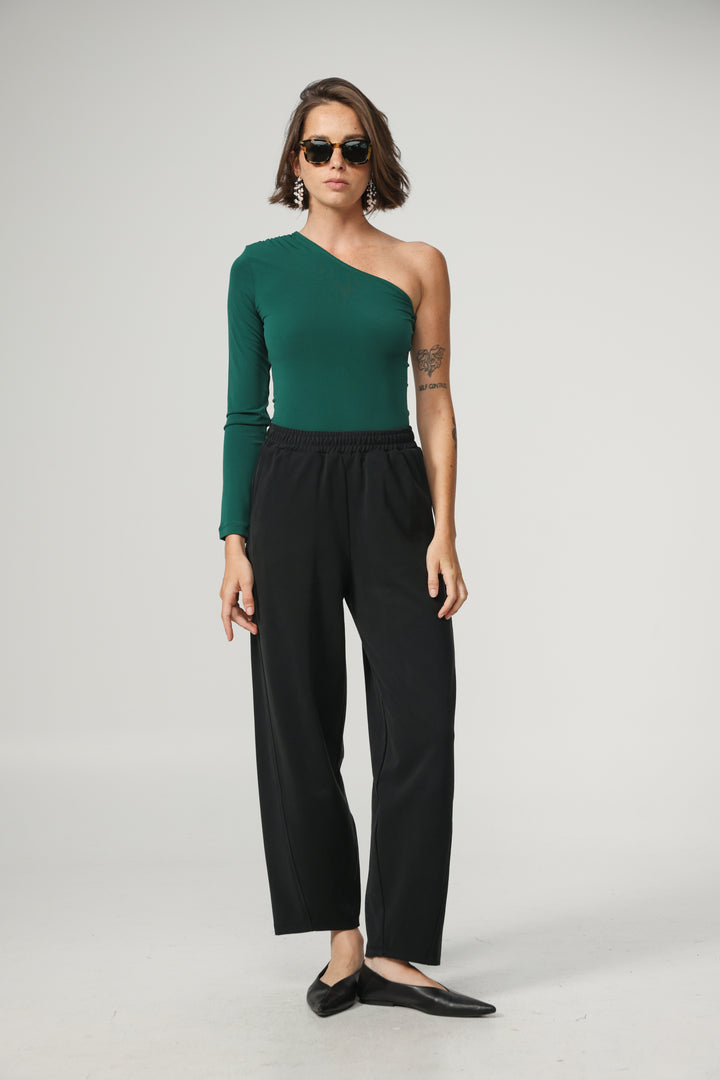 Green One Shoulder Padded Shirt