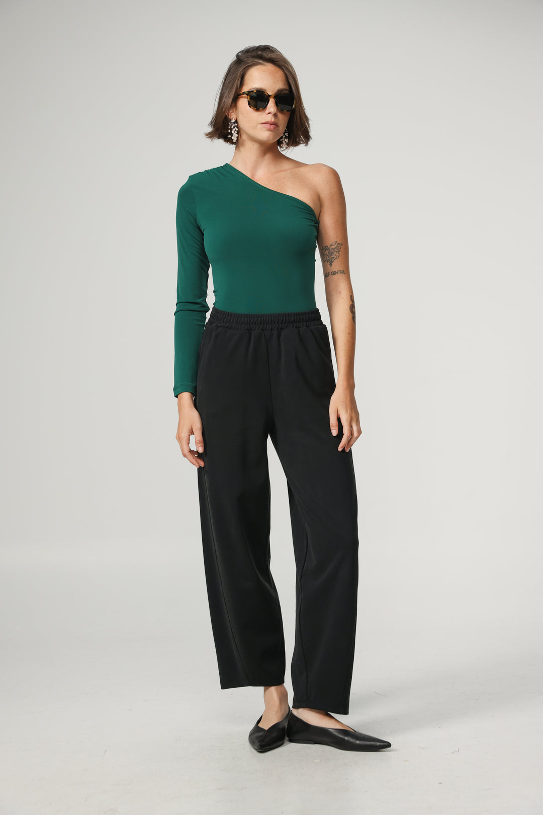Green One Shoulder Padded Shirt