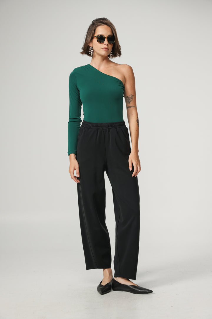Green One Shoulder Padded Shirt